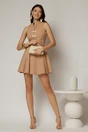 Rochie scurta maro din poplin cu inchidere cu design la bust, 3, dyfashion.ro