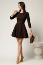 Rochie scurta maro din stofa cu croi in clini si curea in talie, 3, dyfashion.ro