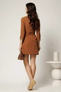 Rochie scurta maro din stofa cu guler maxi ascutit si curea in talie, 2, dyfashion.ro