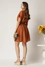 Rochie scurta maro din tencel in clos cu elastic si cordon in talie, 2, dyfashion.ro