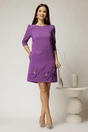 Rochie scurta mov cu aplicatii florale elegante, 3, dyfashion.ro