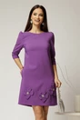 Rochie scurta mov cu aplicatii florale elegante, 1, dyfashion.ro