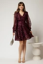 Rochie scurta mov din paiete cu decolteu V si maneci crapate, 3, dyfashion.ro