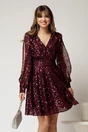 Rochie scurta mov din paiete cu decolteu V si maneci crapate, 1, dyfashion.ro