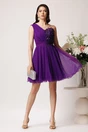 Rochie scurta mov din tull in clos cu flori pe bust- Ella Collection Serena, 3, dyfashion.ro