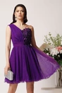Rochie scurta mov din tull in clos cu flori pe bust- Ella Collection Serena, 1, dyfashion.ro
