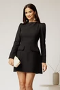 Rochie scurta neagra cu aplicatii la decolteu, 1, dyfashion.ro
