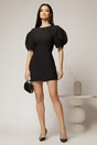 Rochie scurta neagra cu croi cambrat si maneci scurte bufante, 3, dyfashion.ro