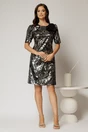 Rochie scurta neagra cu croi drept si imprimeuri argintii, 3, dyfashion.ro