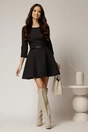 Rochie scurta neagra cu croi in clini si curea in talie, 3, dyfashion.ro