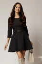 Rochie scurta neagra cu croi in clini si curea in talie, 1, dyfashion.ro