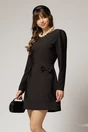 Rochie scurta neagra cu fusta tip A si fundite, 1, dyfashion.ro