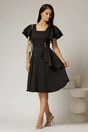 Rochie scurta neagra cu maneci scurte evazate si aplicatie pe talie, 3, dyfashion.ro