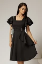 Rochie scurta neagra cu maneci scurte evazate si aplicatie pe talie, 1, dyfashion.ro
