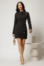 Rochie scurta neagra cu pliuri la guler si nasturi, 3, dyfashion.ro