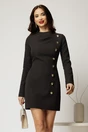 Rochie scurta neagra cu pliuri la guler si nasturi, 1, dyfashion.ro