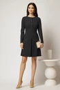 Rochie scurta neagra din catifea reiata cu pliu pe fusta si nasturi perla, 3, dyfashion.ro