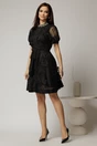 Rochie scurta neagra din dantela cu nasturi si cordon impletit, 3, dyfashion.ro