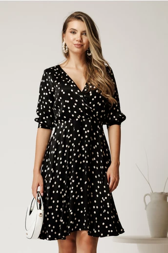 Rochie scurta neagra din satin cu buline