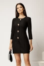 Rochie scurta neagra din stofa cu croi cambrat si nasturi decorativi, 1, dyfashion.ro