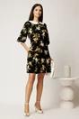 Rochie scurta neagra din stofa cu flori galbene si guler alb, 3, dyfashion.ro