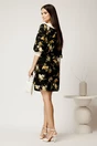 Rochie scurta neagra din stofa cu flori galbene si guler alb, 2, dyfashion.ro