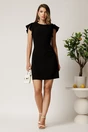 Rochie scurta neagra din stofa cu funda maxi la spate, 3, dyfashion.ro