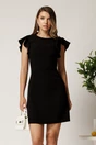 Rochie scurta neagra din stofa cu funda maxi la spate, 1, dyfashion.ro