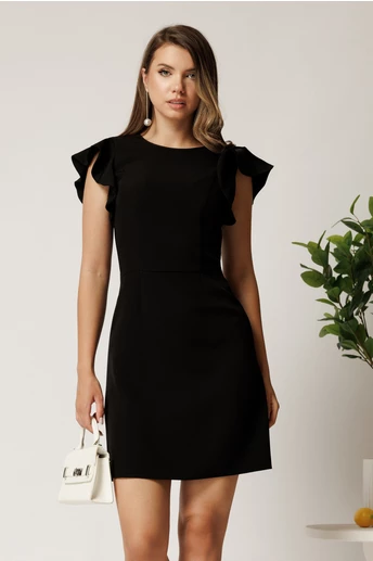 Rochie scurta neagra din stofa cu funda maxi la spate