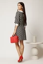 Rochie scurta neagra din stofa cu imprimeu geometric si guler alb, 2, dyfashion.ro