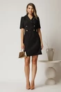 Rochie scurta neagra din stofa cu nasturi pe bust, 3, dyfashion.ro
