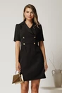 Rochie scurta neagra din stofa cu nasturi pe bust, 1, dyfashion.ro