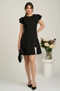 Rochie scurta neagra din stofa in clini cu aplicatie la baza- Moze, 4, dyfashion.ro