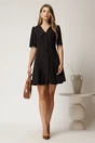Rochie scurta neagra din stofa in clini cu nasturi si guler maxi, 3, dyfashion.ro
