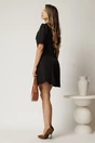 Rochie scurta neagra din stofa in clini cu nasturi si guler maxi, 2, dyfashion.ro