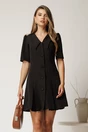 Rochie scurta neagra din stofa in clini cu nasturi si guler maxi, 1, dyfashion.ro