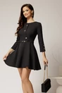Rochie scurta neagra din stofa in clos cu nasturi pe bust si curea in talie, 1, dyfashion.ro