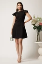 Rochie scurta neagra din stofa in cos cu perlute la decolteu- Moze, 3, dyfashion.ro