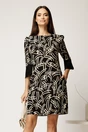 Rochie scurta neagra din voal cu imprimeu ivory si croi cambrat, 1, dyfashion.ro