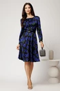 Rochie scurta neagra din voal satinat cu imprimeuri florale albastre, 3, dyfashion.ro