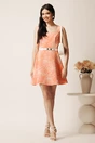 Rochie scurta orange in clos cu model floral 3D si curea in talie, 3, dyfashion.ro