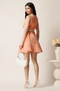 Rochie scurta orange in clos cu model floral 3D si curea in talie, 2, dyfashion.ro