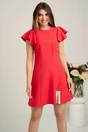 Rochie scurta rosu zmeura din stofa in clini cu aplicatie la baza- Moze, 1, dyfashion.ro