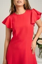 Rochie scurta rosu zmeura din stofa in clini cu aplicatie la baza- Moze, 3, dyfashion.ro