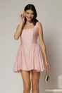 Rochie scurta roz cu buline din tencel cu snur la spate si decolteu patrat, 1, dyfashion.ro