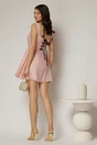 Rochie scurta roz cu buline din tencel cu snur la spate si decolteu patrat, 2, dyfashion.ro