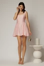 Rochie scurta roz cu buline din tencel cu snur la spate si decolteu patrat, 3, dyfashion.ro