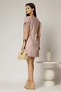 Rochie scurta roz cu croi drept din rayon cu decolteu in V si snur la maneci, 2, dyfashion.ro
