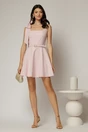 Rochie scurta roz cu funda pe umar si decolteu patrat, 3, dyfashion.ro