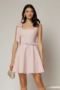 Rochie scurta roz cu funda pe umar si decolteu patrat, 1, dyfashion.ro